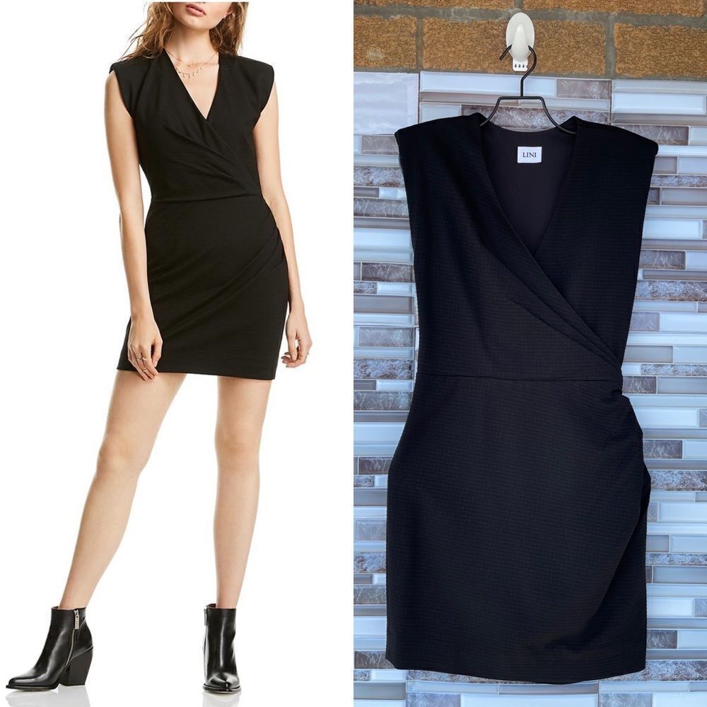 LINI Womens Ella Woven Pleated Sheath Dress Black XS